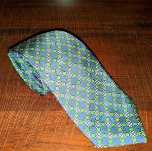 VTG HERMES Silk Tie Blue & Green Geometric Print